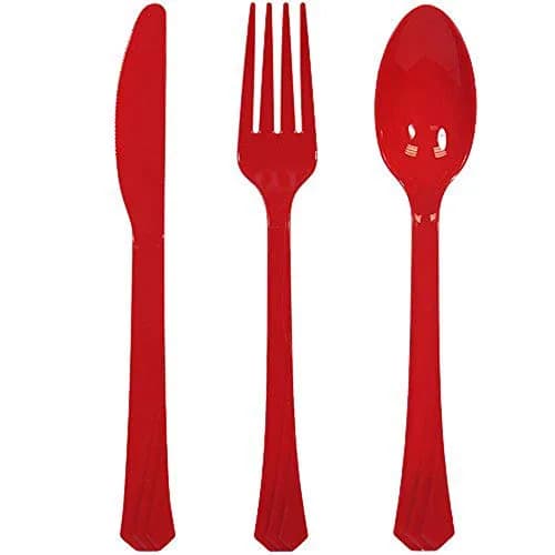 Tiger Chef Red Green White Christmas Flatware Set | Heavyweight Plastic Cutlery for Festive Gatherings thumbnail 2