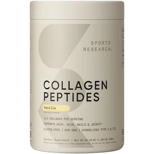 Sports Research Organic Collagen Peptides Powder Unflavored 300g (10.58 oz) | USDA Organic Daily Wellness Support — Vanilla