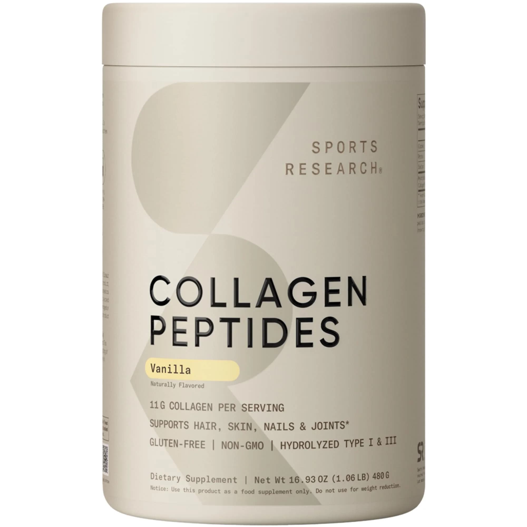 Sports Research Organic Collagen Peptides Powder - Vanilla, 1 Pound | USDA Organic Daily Wellness Support - main product image