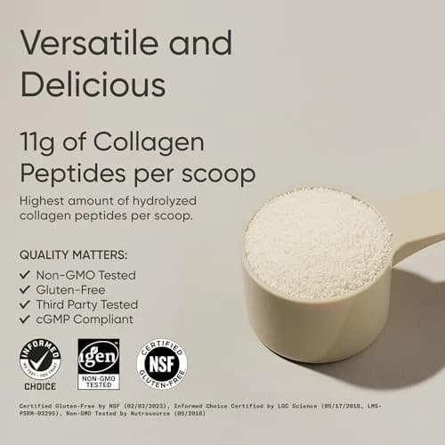 Sports Research Vanilla Collagen Peptides Protein Powder 480g (16.93oz) | 11g Type I & III Collagen per Scoop for Hair, Skin & Joints thumbnail 2