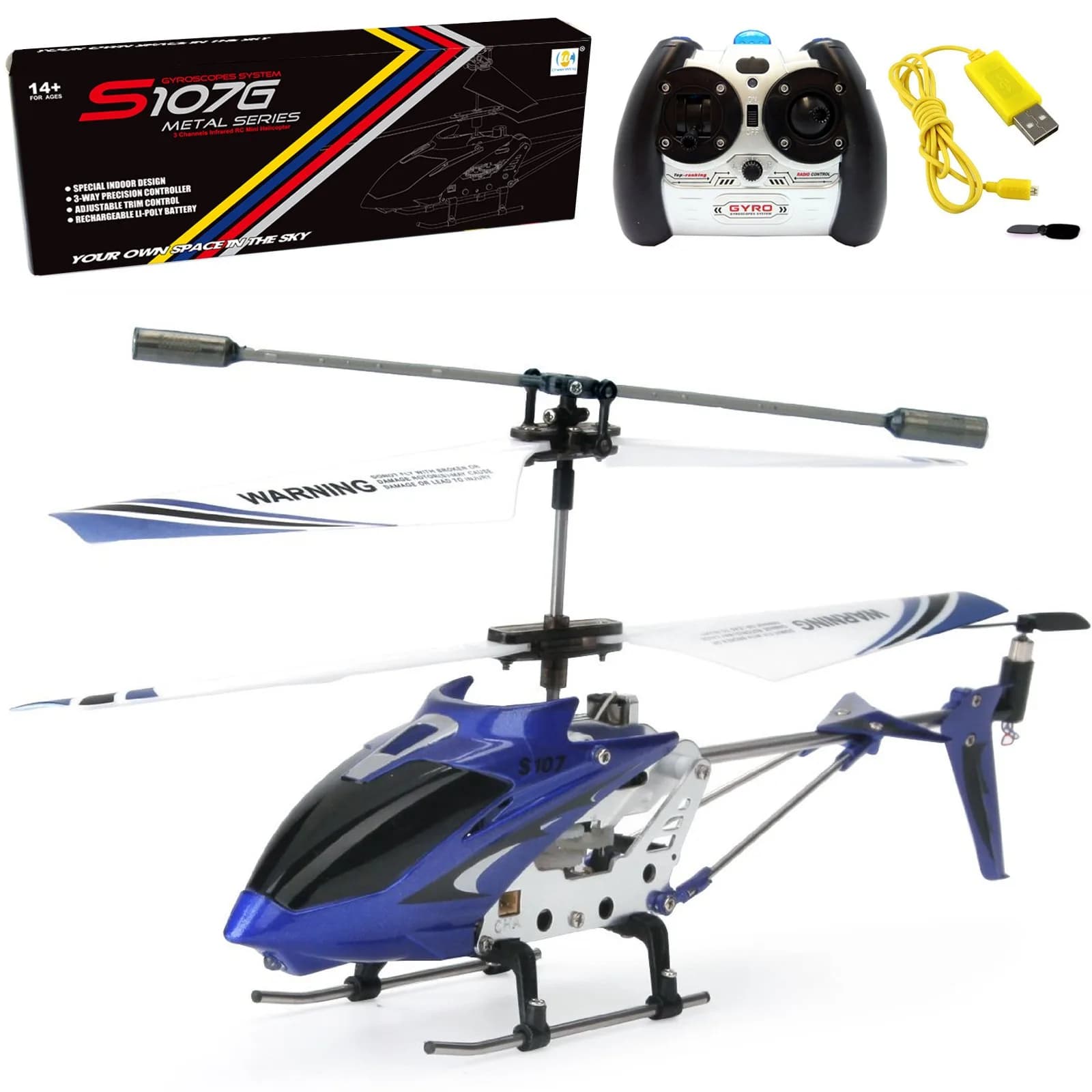 Cheerwing S107 Phantom Mini RC Helicopter Blue | 3-Channel Remote Control with Gyro System - main product image
