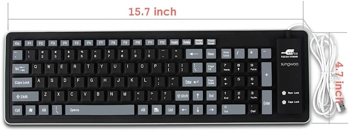 sungwoo Foldable Silicone Keyboard USB Wired Waterproof Rollup Keyboard Black+Grey | 103 Keys - view 5