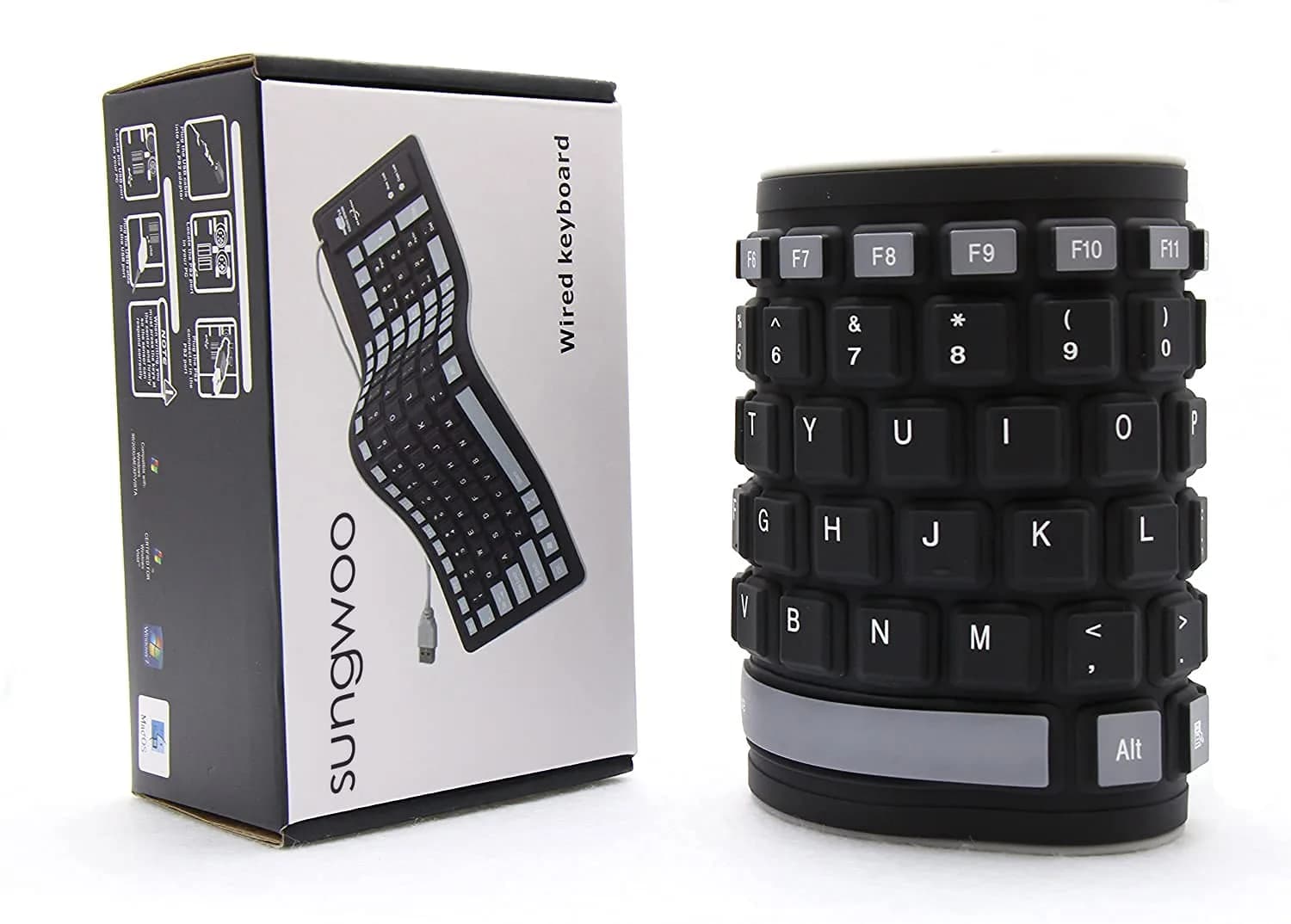 sungwoo Foldable Silicone Keyboard USB Wired Waterproof Rollup Keyboard Black+Grey | 103 Keys - view 6