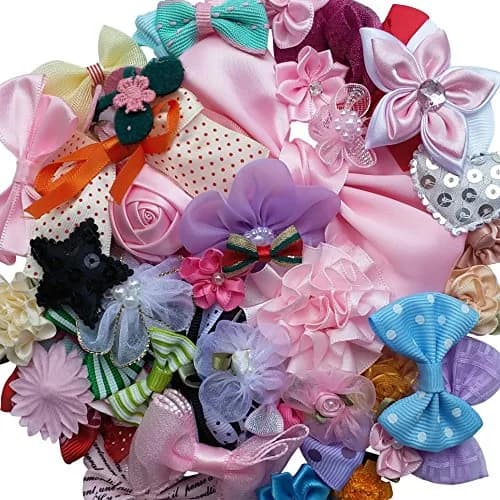 Chenkou Craft Mix Bulk 50pcs Ribbon Flowers Bows Craft Wedding Ornament Appliques | Satin, Mix, 14x1cm thumbnail 1