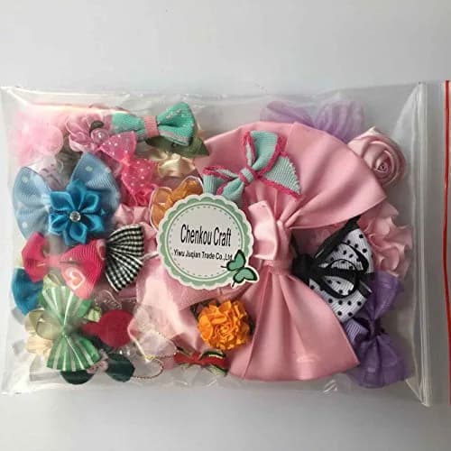 Chenkou Craft Mix Bulk 50pcs Ribbon Flowers Bows Craft Wedding Ornament Appliques | Satin, Mix, 14x1cm thumbnail 2