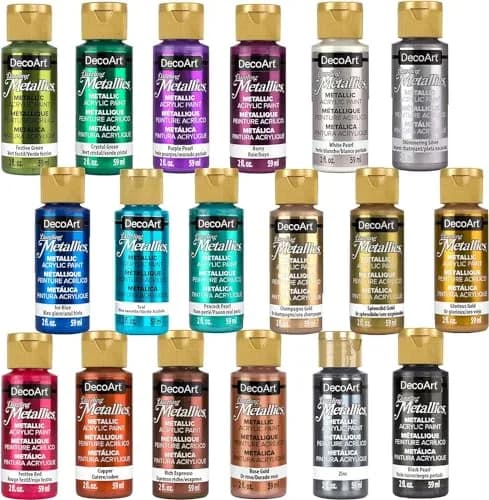 DecoArt Americana Acrylics Dazzling Metallics Paint Set 18 Colors 2 fl oz (50ml) Bottles | Non-Toxic Water-Based Craft Paint thumbnail 1