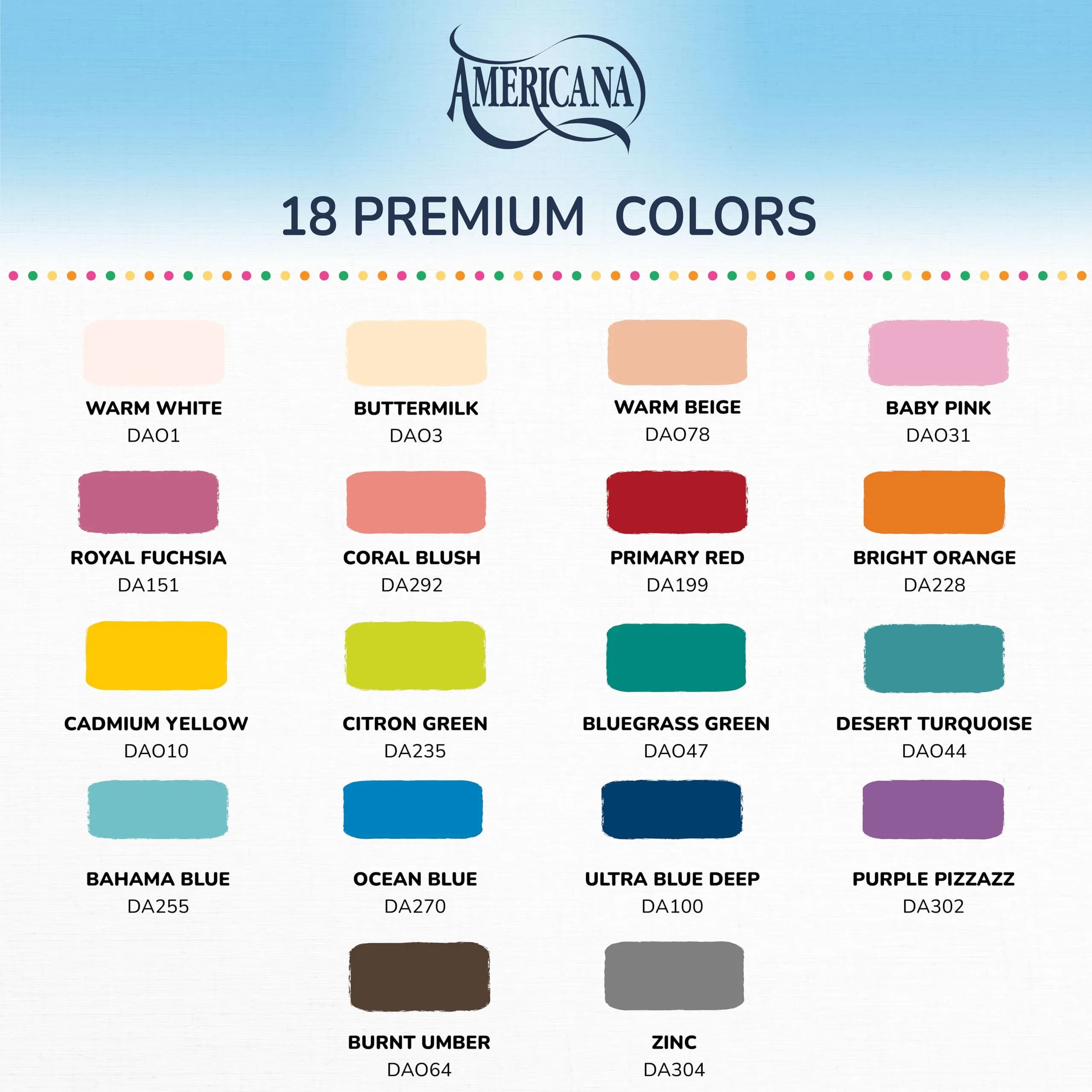 DecoArt Americana Acrylic Paint Set – Popular Colors, 18 Bottles (36 fl oz / 1065 ml) | Premium Pigmented Craft Paint - view 2