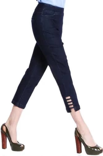 SLIM-SATION Women's Pull-On Crop Pants, Tummy Control, Slim Fit, Denim, 14 | Comfortable Slimming Fit with Tummy Support thumbnail 1