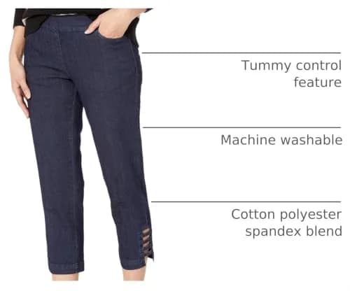 SLIM-SATION Women's Pull-On Crop Pants, Tummy Control, Slim Fit, Denim, 14 | Comfortable Slimming Fit with Tummy Support thumbnail 4