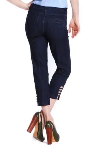 SLIM-SATION Women's Pull-On Crop Pants, Tummy Control, Slim Fit, Denim, 14 | Comfortable Slimming Fit with Tummy Support thumbnail 3