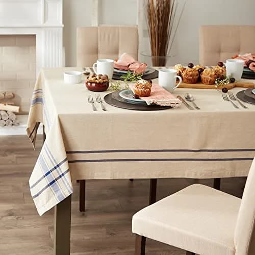 DII French Stripe Farmhouse Style Round Tablecloth 70" | Elegant Cotton Design for All Seasons thumbnail 3