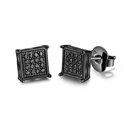 Tarsus 7mm Mens Square Earrings Black Stud Diamond Crystal | Stainless Steel thumbnail 1