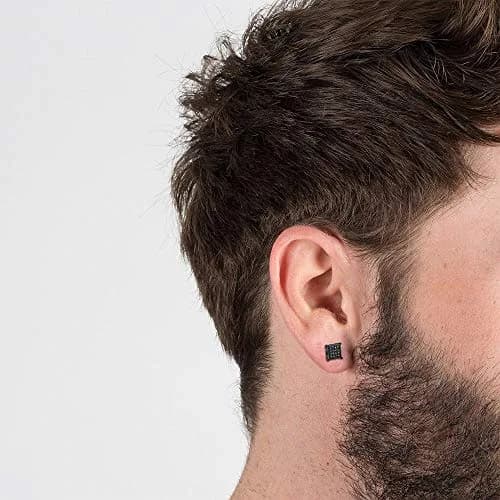 Tarsus 7mm Mens Square Earrings Black Stud Diamond Crystal | Stainless Steel thumbnail 6