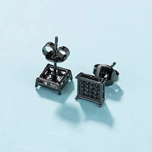 Tarsus 7mm Mens Square Earrings Black Stud Diamond Crystal | Stainless Steel thumbnail 3