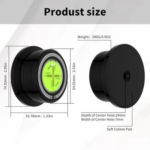 Viborg LP628B Record Weight Stabilizer with Bubble Level & Strobe Scale, 280g (9.9 oz) | Improves Vinyl Playback Clarity thumbnail 2