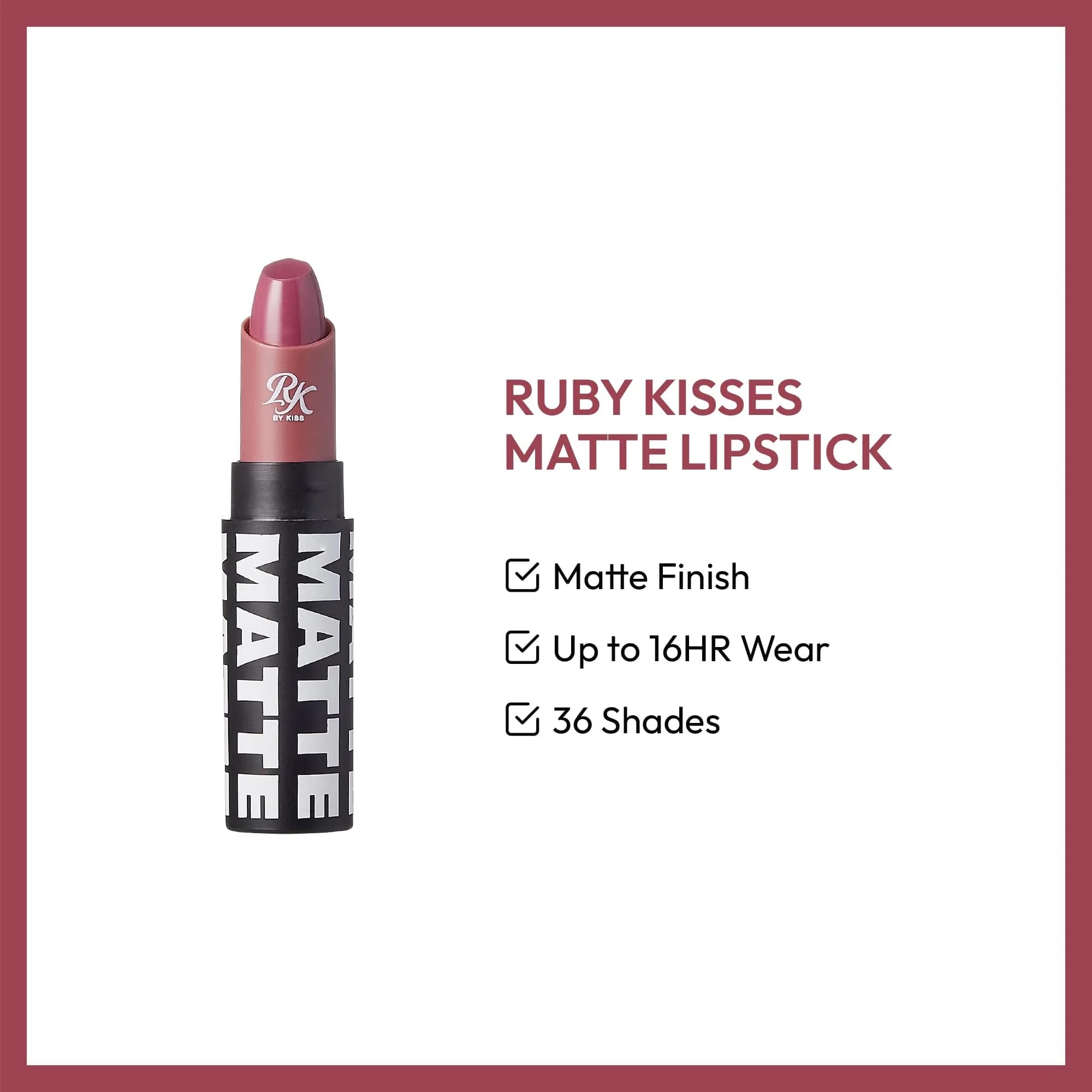 Ruby Kisses Matte Lipstick, Mauve It Shade, 1 Count | Long-Lasting Ultra-Matte Lip Color thumbnail 3