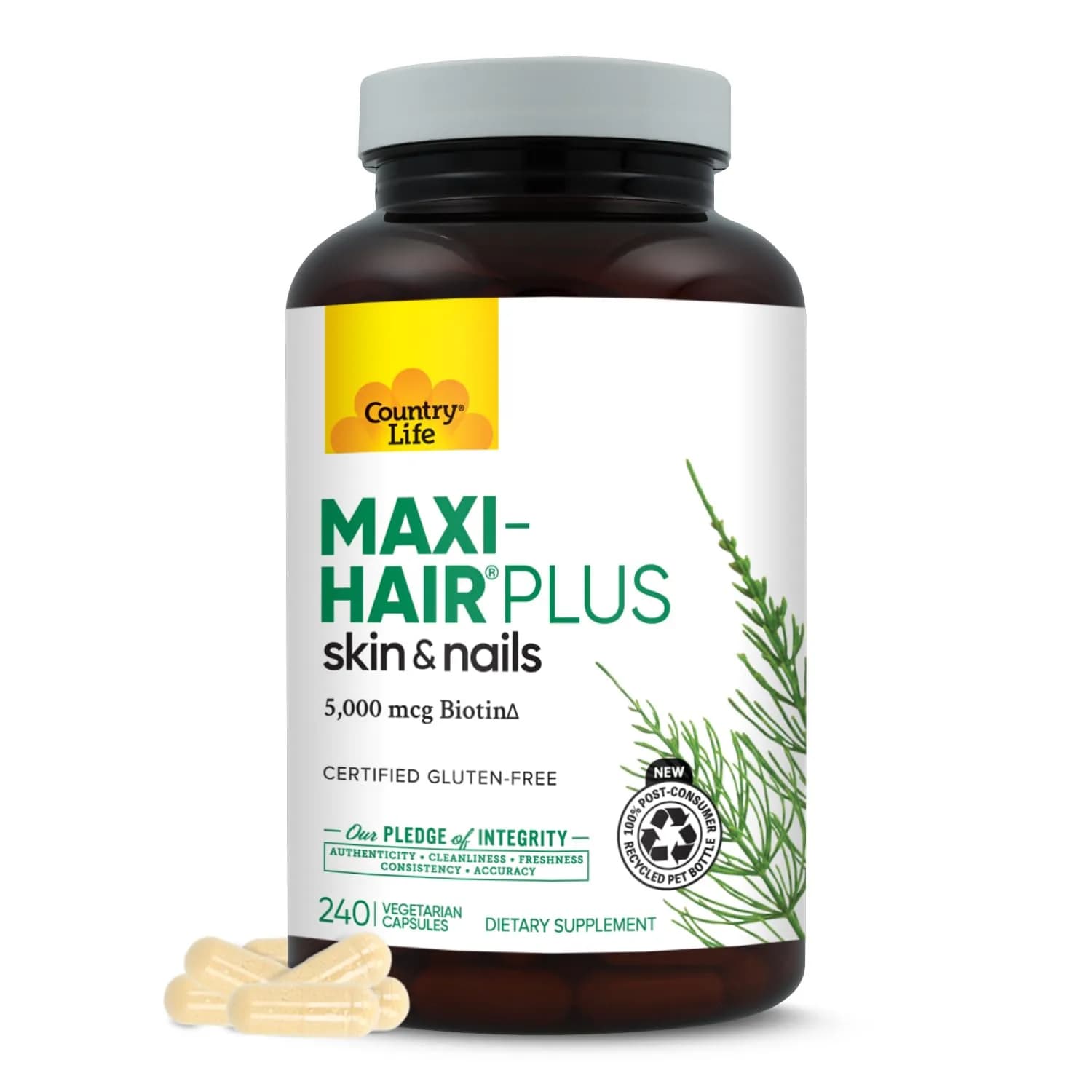 Country Life Maxi-Hair Plus 5000 mcg Biotin | Supports Healthy Hair, Skin & Nails (240 Vegetarian Capsules) — Capsule