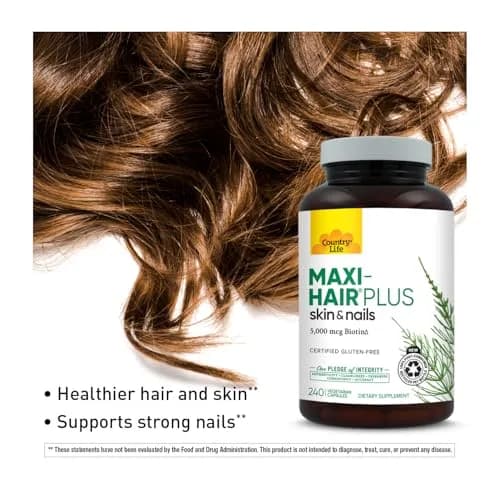 Country Life Maxi-Hair Plus 5000 mcg Biotin | Supports Healthy Hair, Skin & Nails (240 Vegetarian Capsules) thumbnail 5