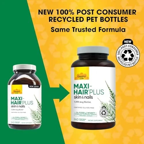 Country Life Maxi-Hair Plus 5000 mcg Biotin | Supports Healthy Hair, Skin & Nails (240 Vegetarian Capsules) thumbnail 2