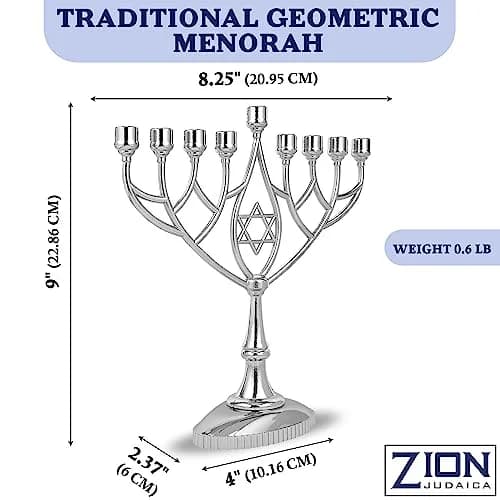 Zion Judaica Ltd Last Minute Complete Hanukkah Menorah Kit - 9" Menorah, 44 Candles, Dreidels, Gelt, Guide | Judaica Gift thumbnail 4