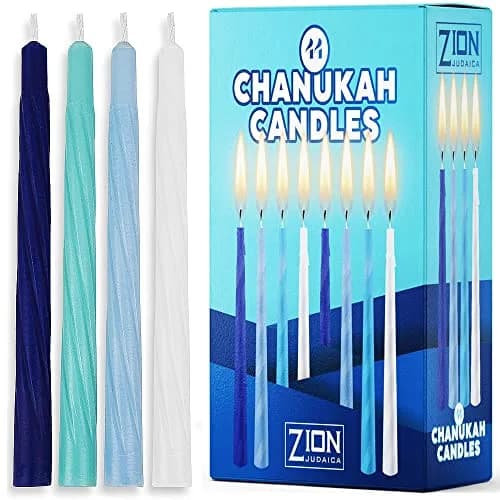 Zion Judaica Ltd Last Minute Complete Hanukkah Menorah Kit - 9" Menorah, 44 Candles, Dreidels, Gelt, Guide | Judaica Gift thumbnail 2
