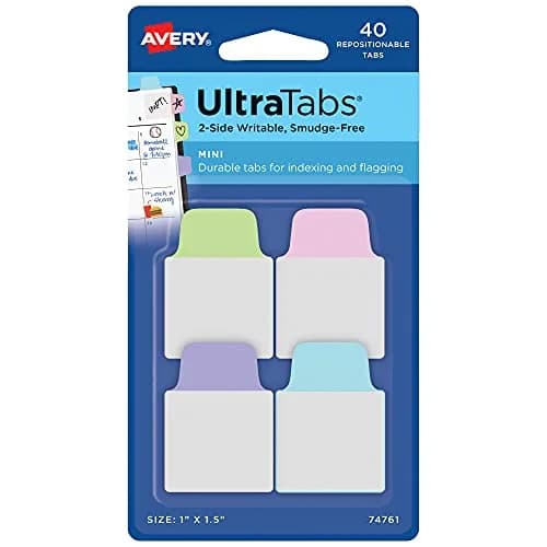 Avery Mini Ultra Tabs, 1" x 1.5" Repositionable, 40 Pastel Tabs | Durable, Repositionable Office & School Labels thumbnail 1