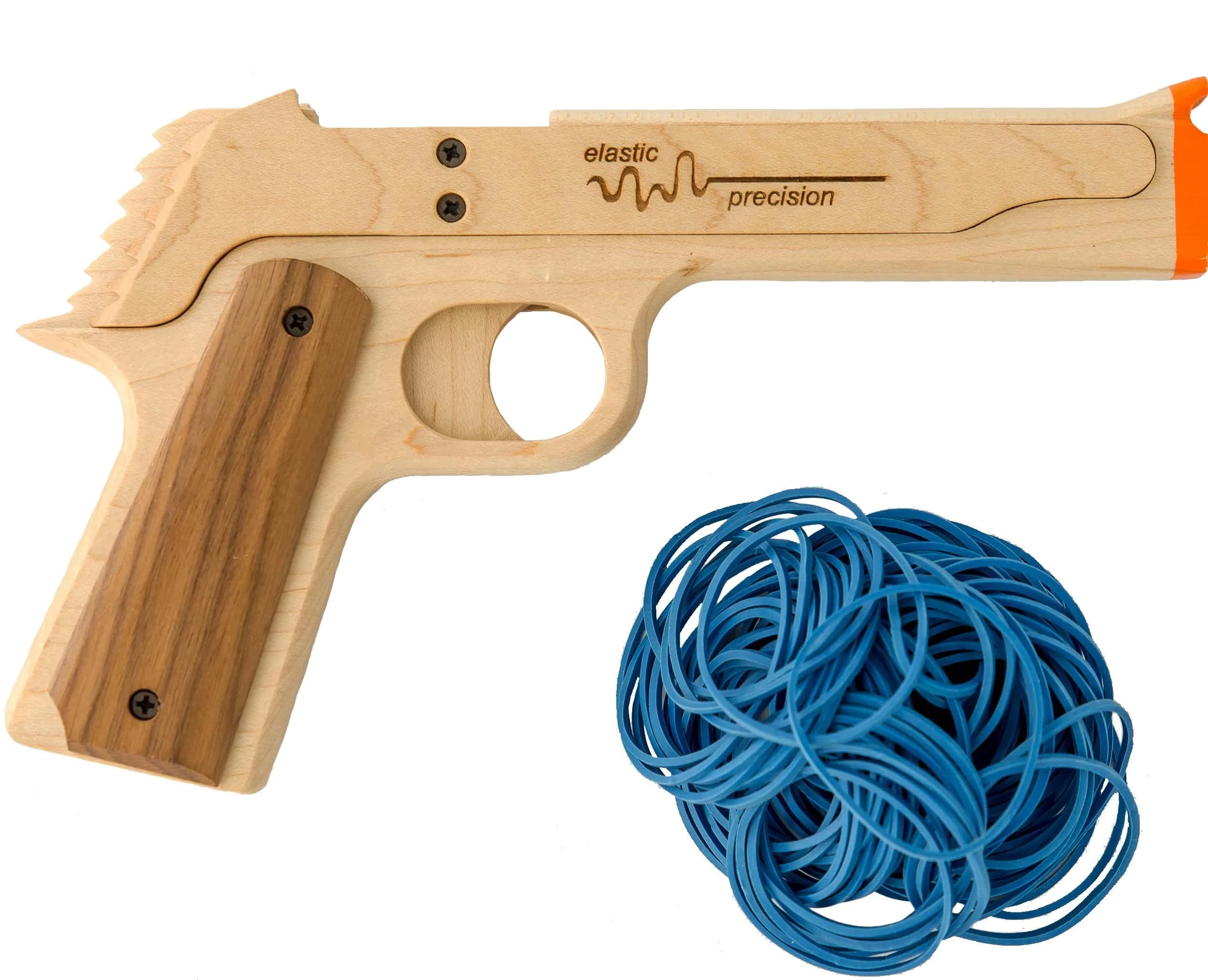 Elastic Precision Model 1911 Rubber Band Gun - Hardwood, Semi-Automatic Action, Walnut Grips (8.75" L x 5.25" H x 1.25" W) — Maple