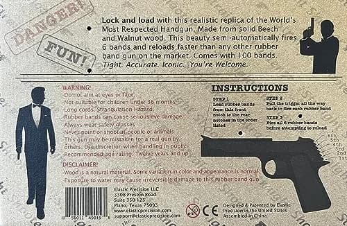 Elastic Precision Model 1911 Rubber Band Gun - Hardwood, Semi-Automatic Action, Walnut Grips (8.75" L x 5.25" H x 1.25" W) thumbnail 4