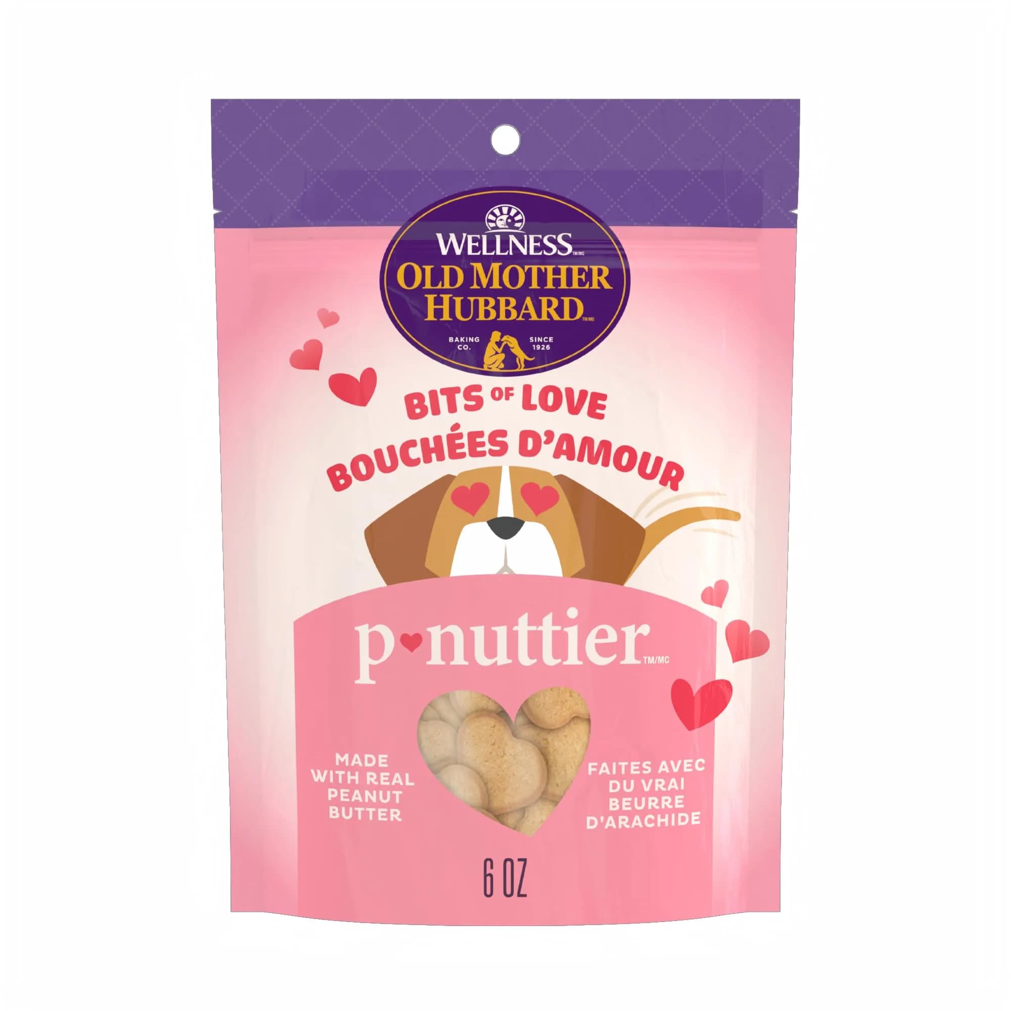 Old Mother Hubbard Bits of Love P-Nuttier Dog Biscuits 6 oz | Heart-Shaped Peanut Butter Treats for Dogs