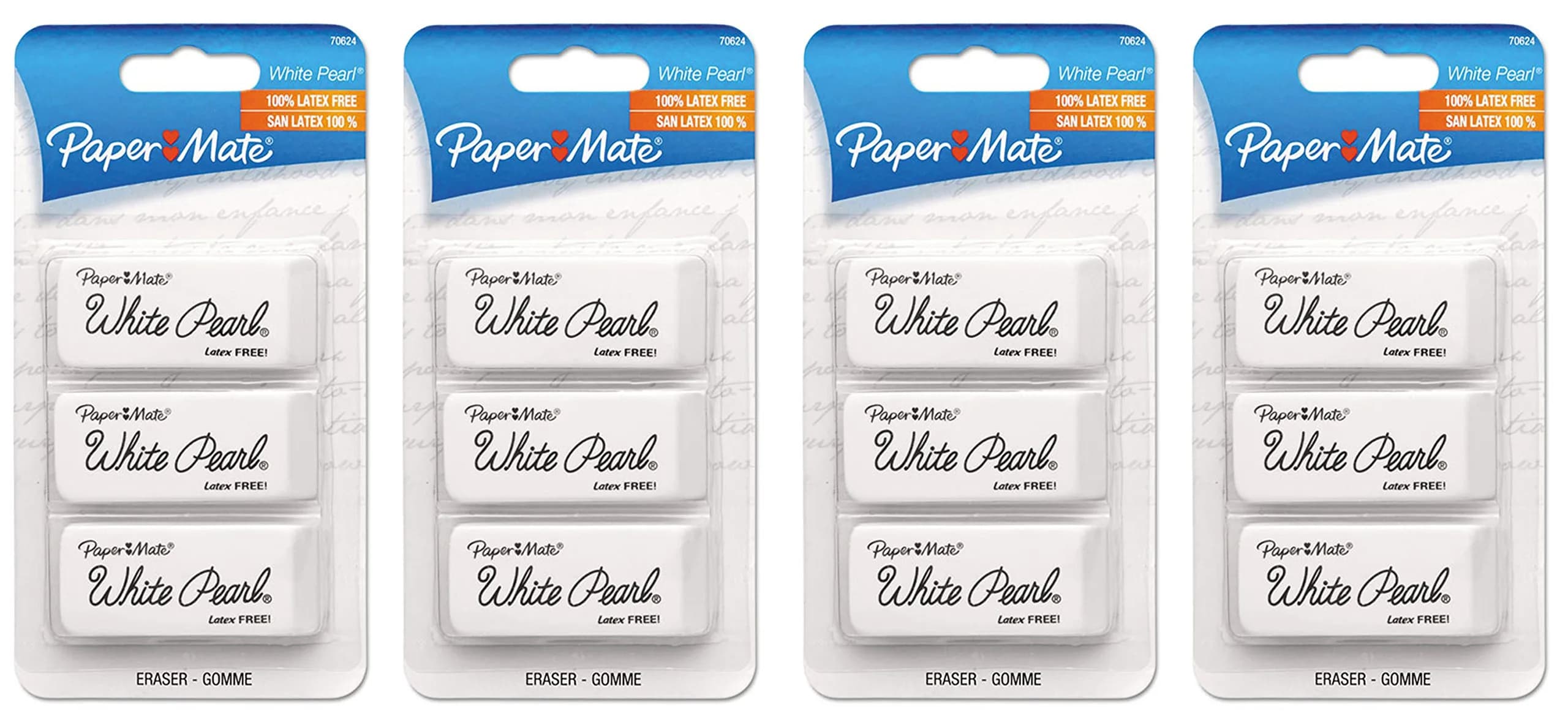 Paper Mate White Pearl Latex-Free Plastic Eraser Pack of 4 | Precise, Smudge-Resistant Correction Tool — White