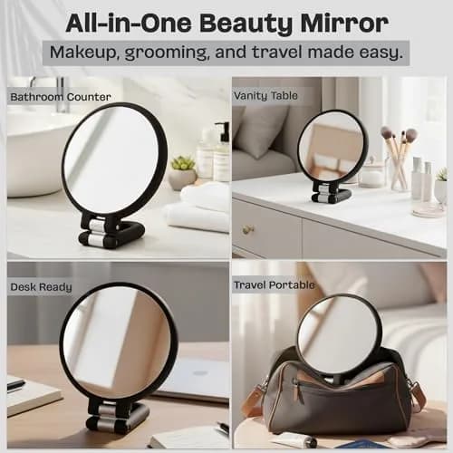 DC DANIELLE 3-in-1 Folding Hand Held Compact Travel Makeup Mirror, 15x Magnification, Black thumbnail 6