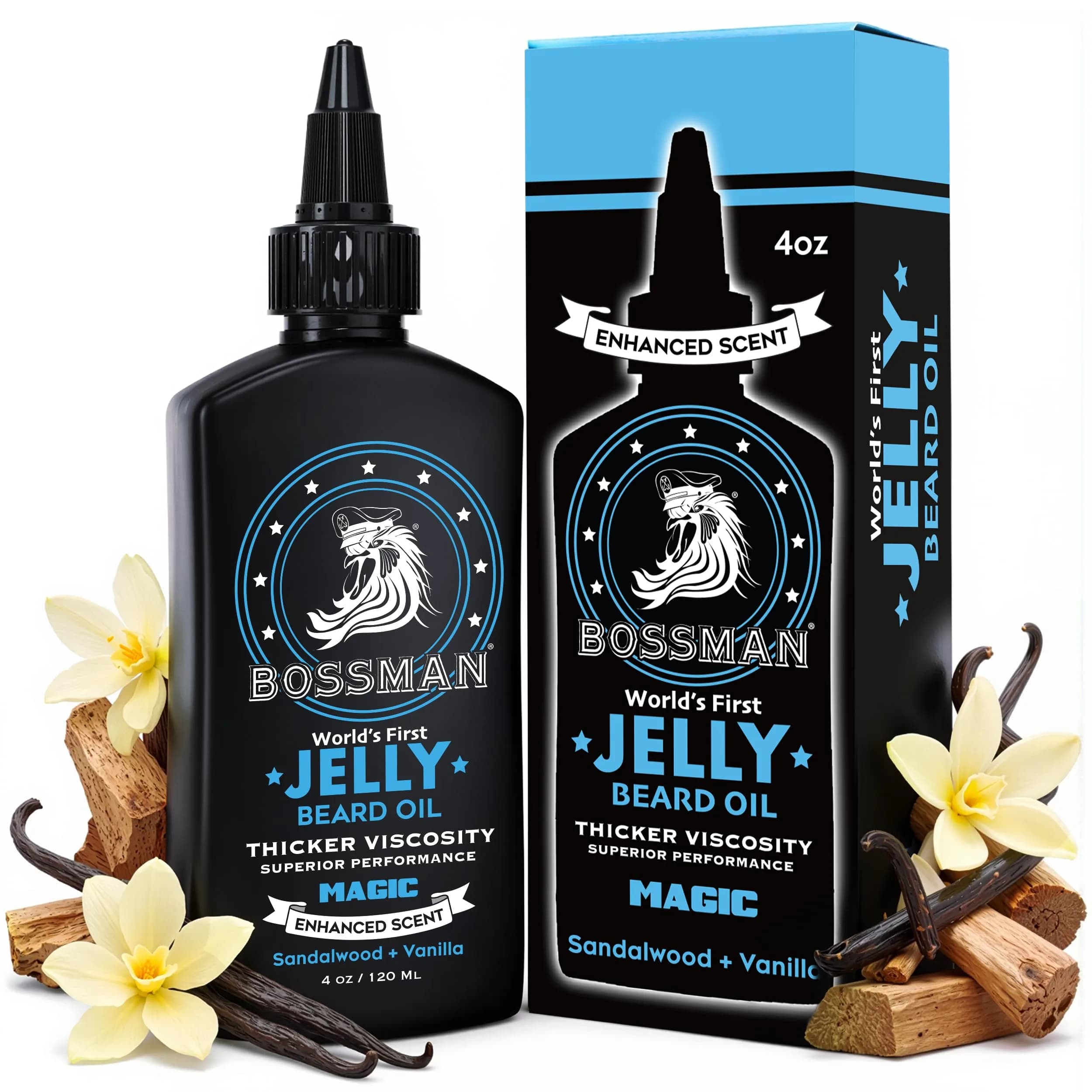 Bossman Jelly Beard Oil Magic Scent 118ml (4 Fl Oz) | Thicker Formula for Fuller, Healthier Beard — Magic Beard Oil
