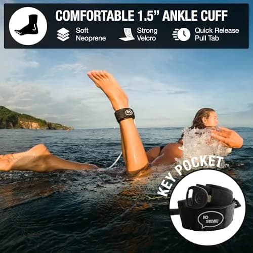 Ho Stevie! Premium Surf Leash - No Tangles, No Lost Surfboard - Hi-Strength Lightweight 1/4" Cord - Feels Like Surfing Leashless - 8 Feet thumbnail 4