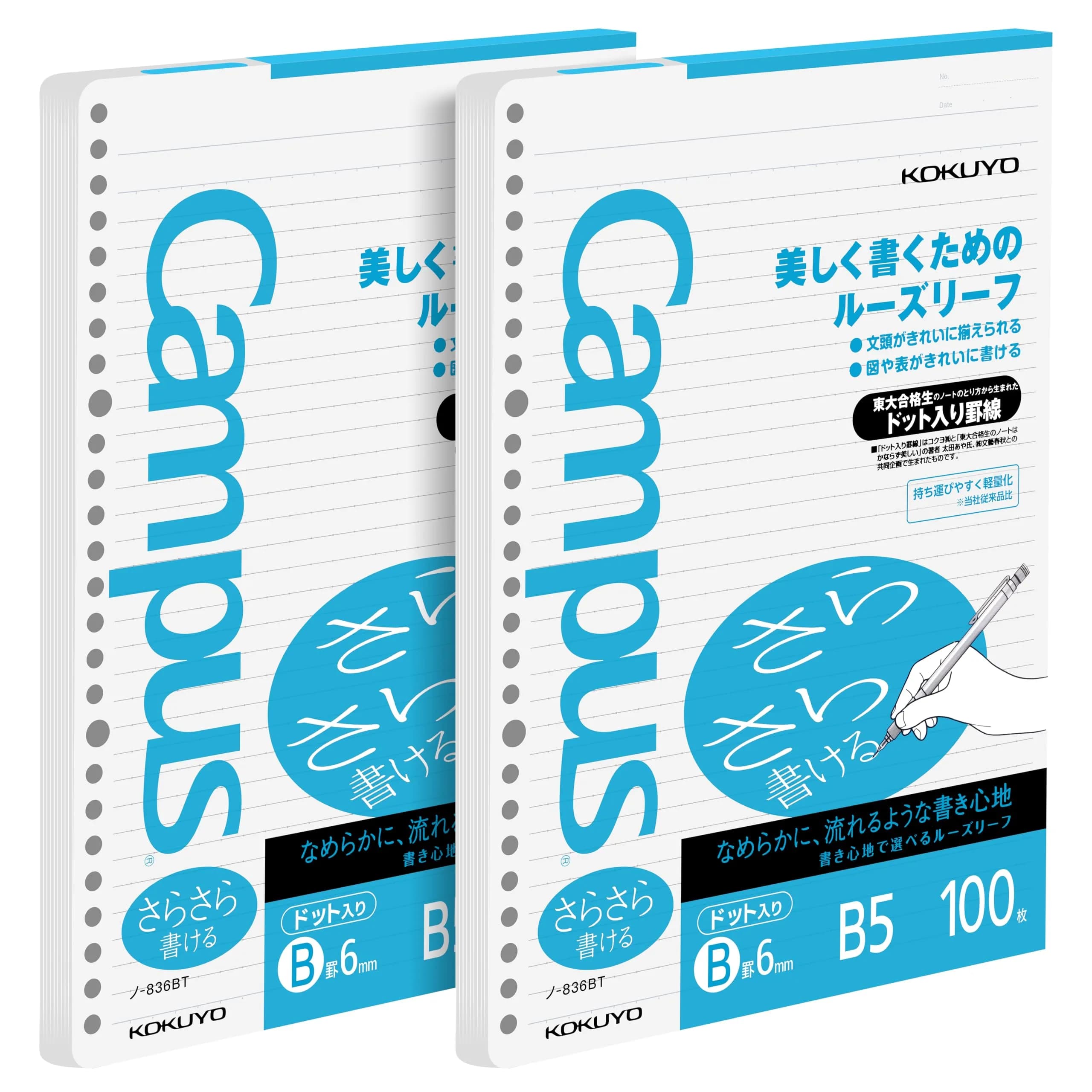 KOKUYO Campus Loose Leaf Paper for Binders, Sarasara Smooth Writing, B5, 200 Sheets (100 Sheets x 2 Packs) | Made in Japan