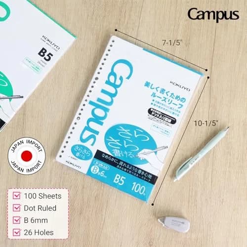 KOKUYO Campus Loose Leaf Paper for Binders, Sarasara Smooth Writing, B5, 200 Sheets (100 Sheets x 2 Packs) | Made in Japan thumbnail 2