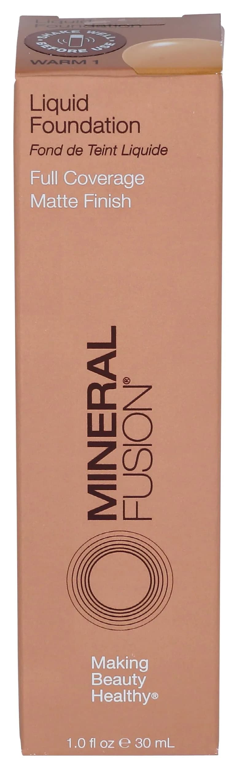 Mineral Fusion Full Coverage Foundation, Liquid Foundation - Warm 1 | Lightweight Matte Finish, 12 Hr Hydration, Vegan — Warm 1