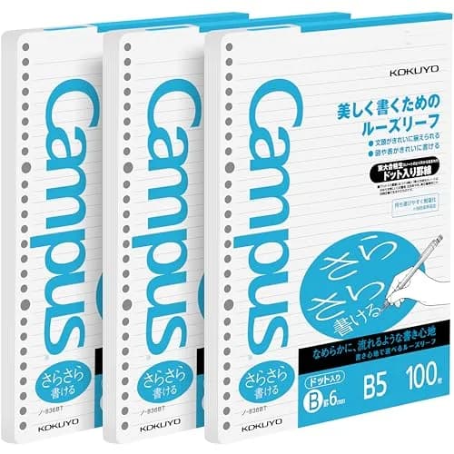 KOKUYO Campus Loose Leaf Paper B5 6mm Dotted Ruled 300 Sheets (Pack of 3) | Smooth Writing, pH Neutral, Bleed Resistant thumbnail 1