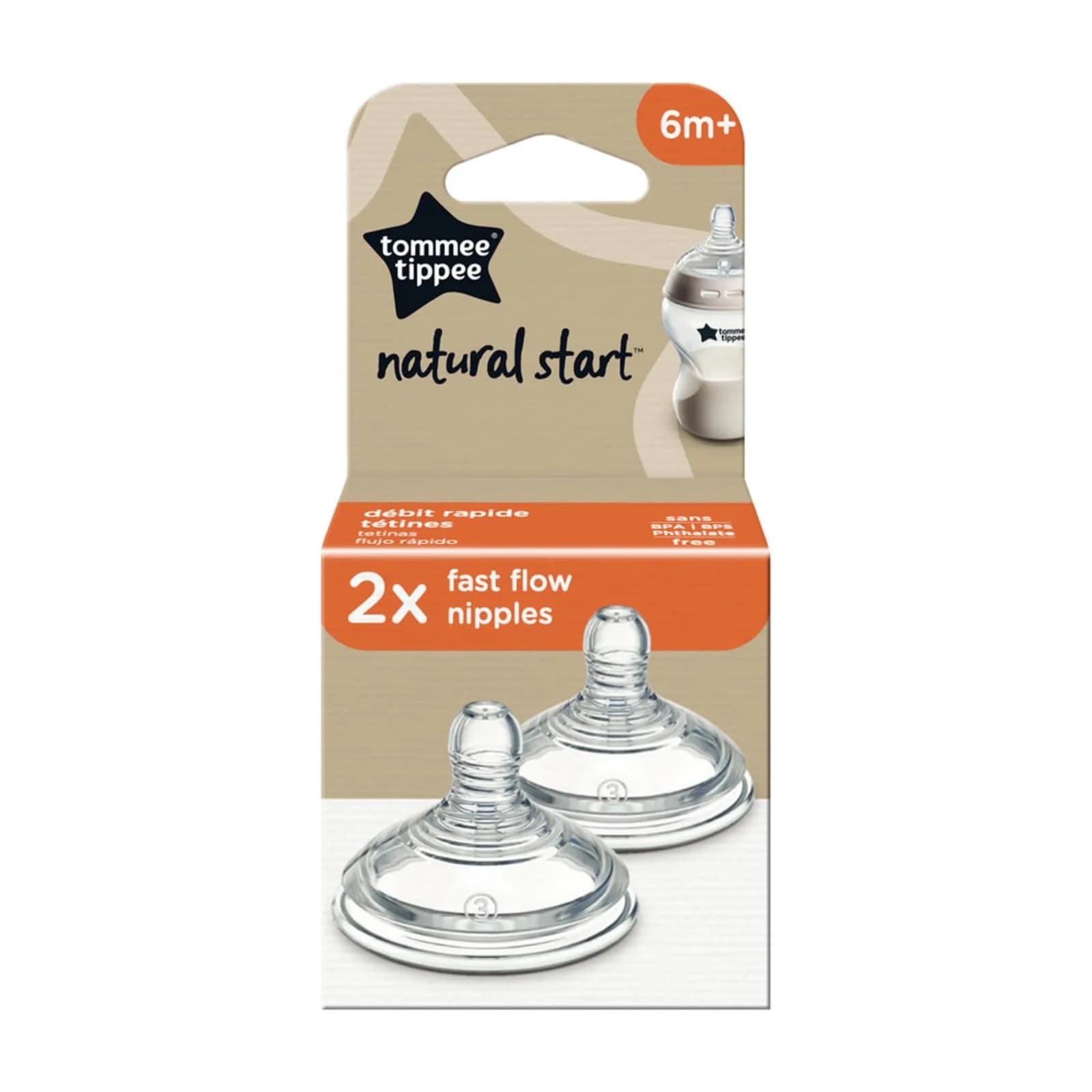Tommee Tippee Natural Start Bottle Nipples Fast Flow 6m+ 2 Count (Pack of 1) | Breast-Like Silicone for Natural Latch - view 8