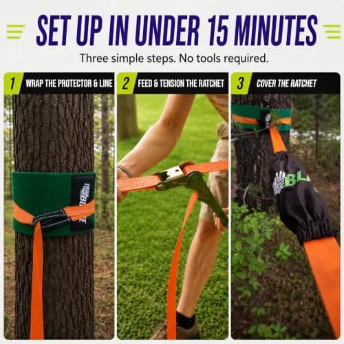 Trailblaze Complete Slackline Kit - 60ft Backyard Rope for Kids & Adults | Easy Setup, 11,000 lb Webbing, 5 Yr Warranty thumbnail 6