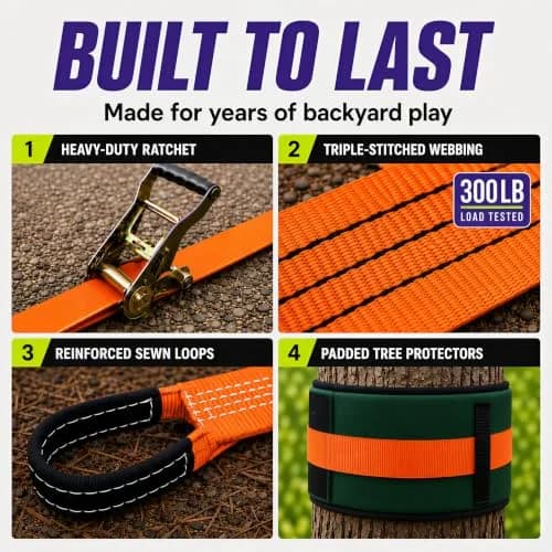 Trailblaze Complete Slackline Kit - 60ft Backyard Rope for Kids & Adults | Easy Setup, 11,000 lb Webbing, 5 Yr Warranty thumbnail 7