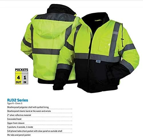 Pyramex RJ3210XL Hi-Vis Lime Bomber Jacket with Quilted Lining, XL | Class 3 Safety Workwear for Adults thumbnail 4