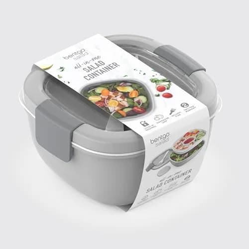 Bentgo Gray 54 oz Salad Container with 4-Compartment Tray | Leak-Proof Dressing Container & Reusable Fork thumbnail 8