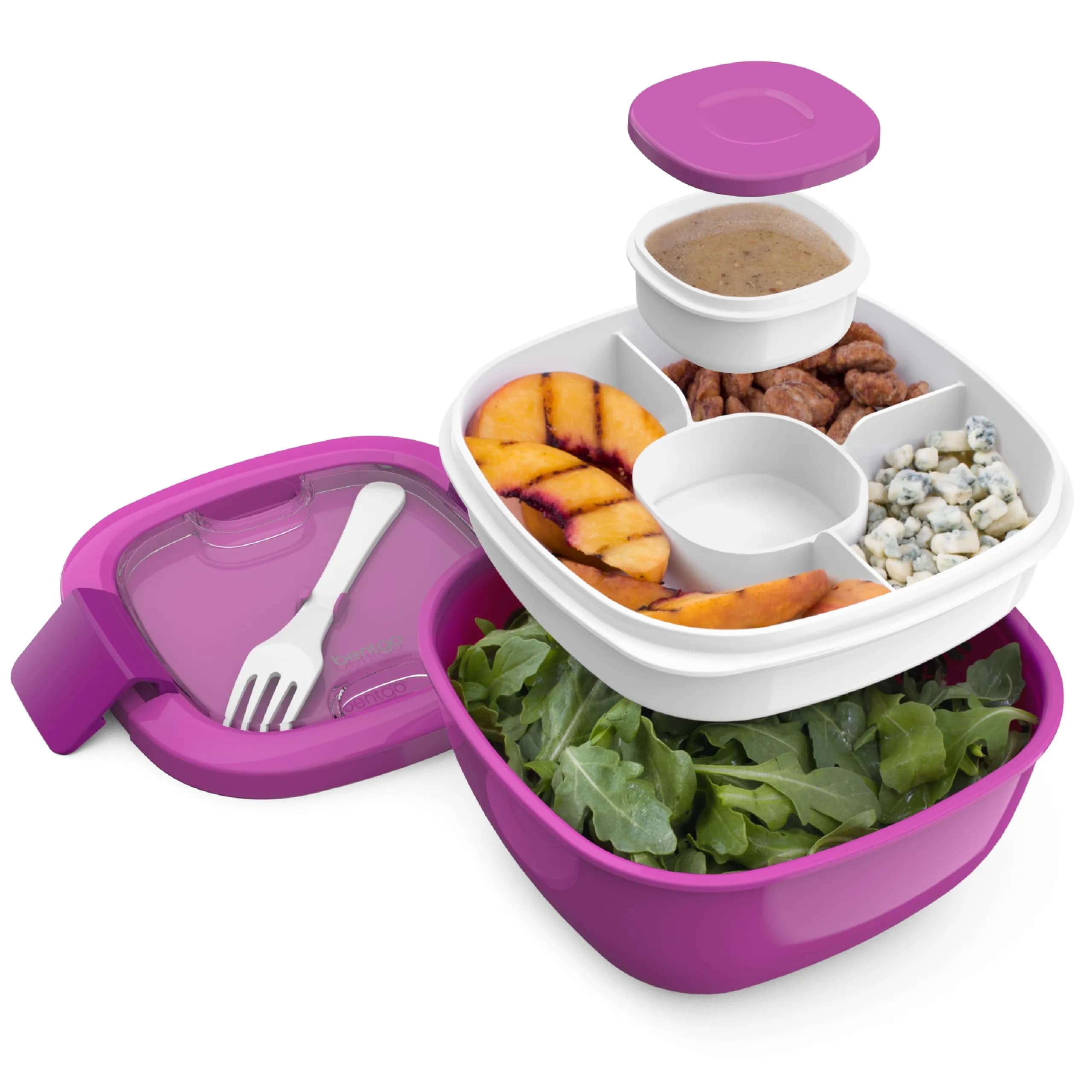 Bentgo Salad Container Purple 1.59 L (54 oz) | Leak-Proof Meal Prep Lunch Box with Toppings Tray & Fork - main product image