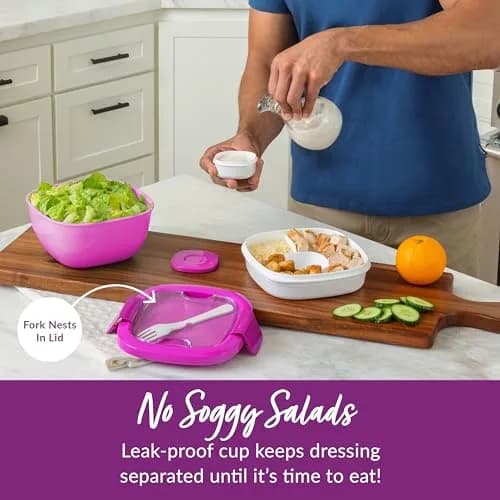 Bentgo Salad Container Purple 1.59 L (54 oz) | Leak-Proof Meal Prep Lunch Box with Toppings Tray & Fork thumbnail 4