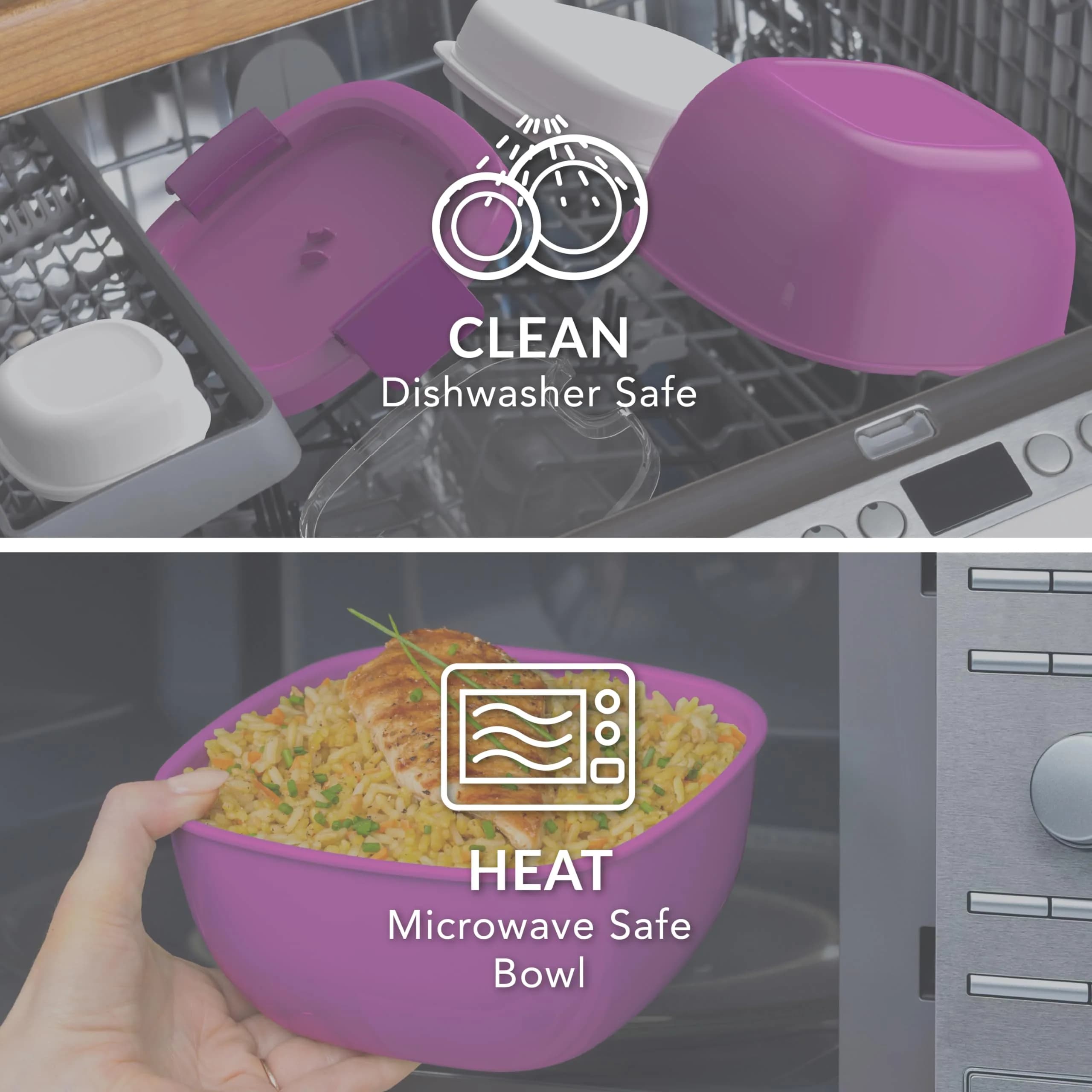 Bentgo Salad Container Purple 1.59 L (54 oz) | Leak-Proof Meal Prep Lunch Box with Toppings Tray & Fork - view 5
