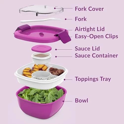 Bentgo Salad Container Purple 1.59 L (54 oz) | Leak-Proof Meal Prep Lunch Box with Toppings Tray & Fork thumbnail 6