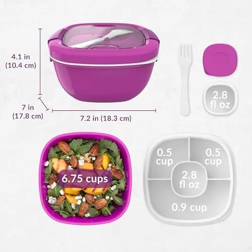Bentgo Salad Container Purple 1.59 L (54 oz) | Leak-Proof Meal Prep Lunch Box with Toppings Tray & Fork thumbnail 7