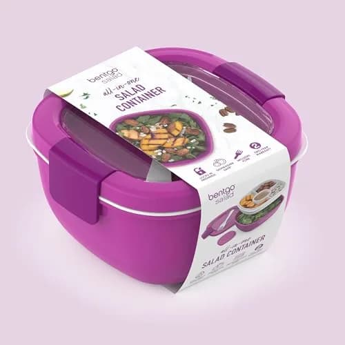 Bentgo Salad Container Purple 1.59 L (54 oz) | Leak-Proof Meal Prep Lunch Box with Toppings Tray & Fork thumbnail 8