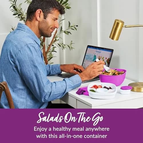 Bentgo Salad Container Purple 1.59 L (54 oz) | Leak-Proof Meal Prep Lunch Box with Toppings Tray & Fork thumbnail 2