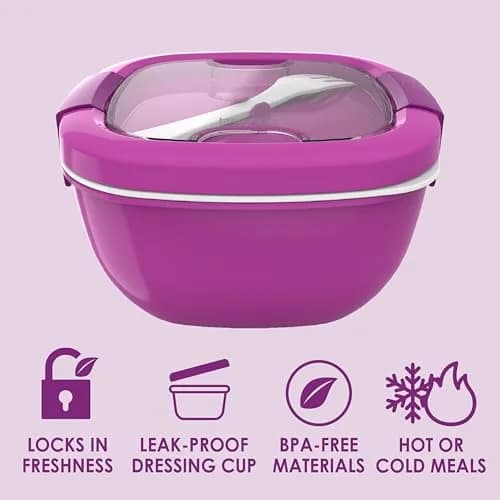 Bentgo Salad Container Purple 1.59 L (54 oz) | Leak-Proof Meal Prep Lunch Box with Toppings Tray & Fork thumbnail 3